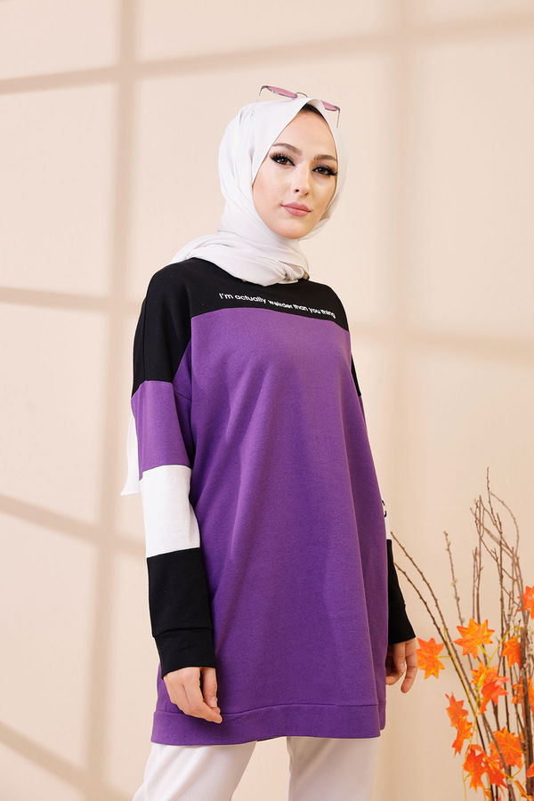 Düz Bisiklet Yaka Kadın Mor 3383 TUNIK - 3383 MOR