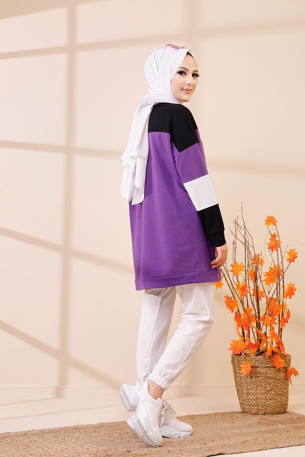 Düz Bisiklet Yaka Kadın Mor 3383 TUNIK - 3383 MOR