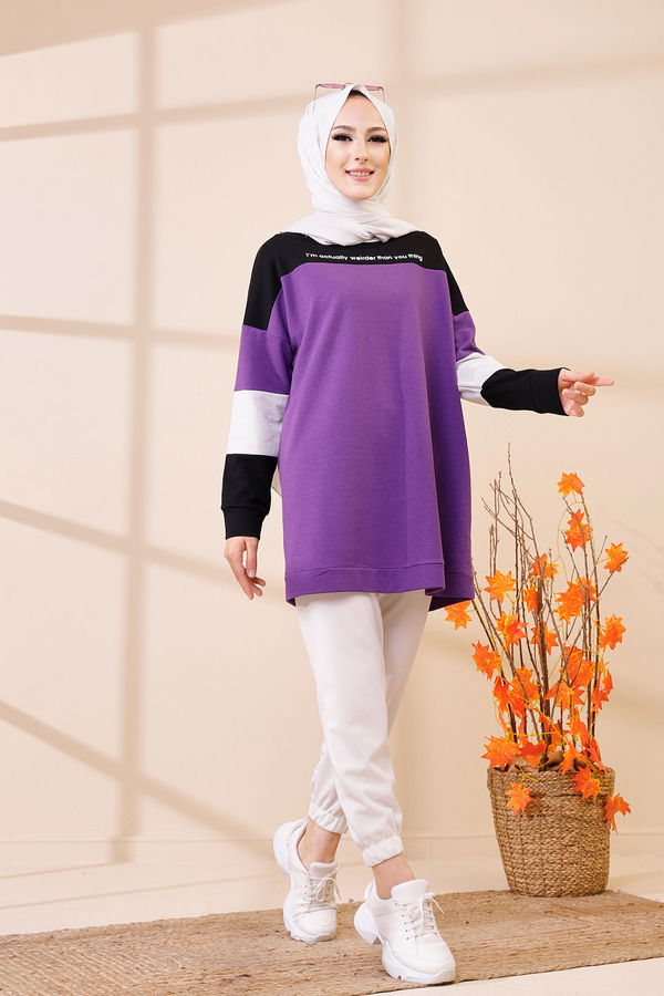 Düz Bisiklet Yaka Kadın Mor 3383 TUNIK - 3383 MOR