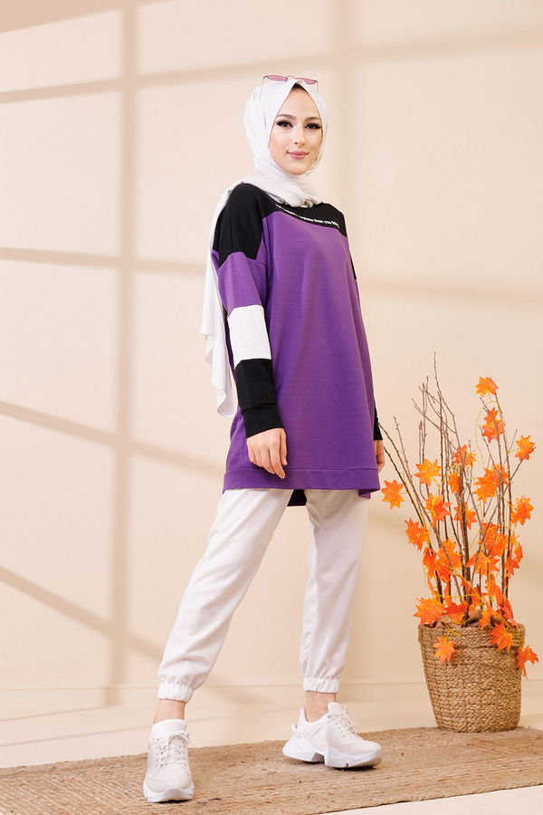 Düz Bisiklet Yaka Kadın Mor 3383 TUNIK - 3383 MOR