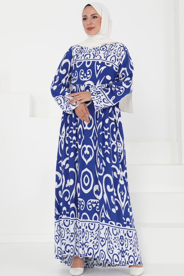 Desenli Elbise - 27431 MAVİ