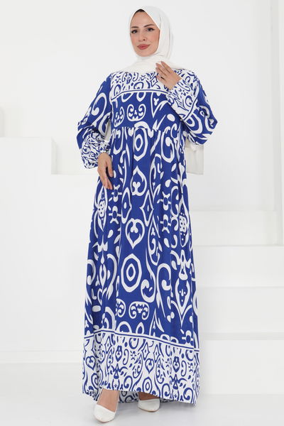 Desenli Elbise - 27431 MAVİ