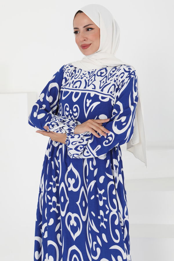 Desenli Elbise - 27431 MAVİ