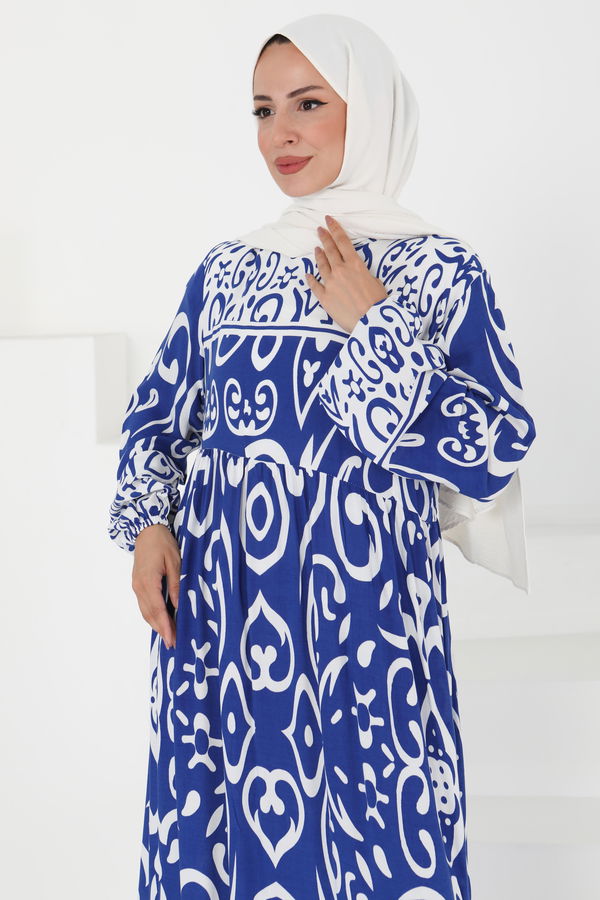 Desenli Elbise - 27431 MAVİ