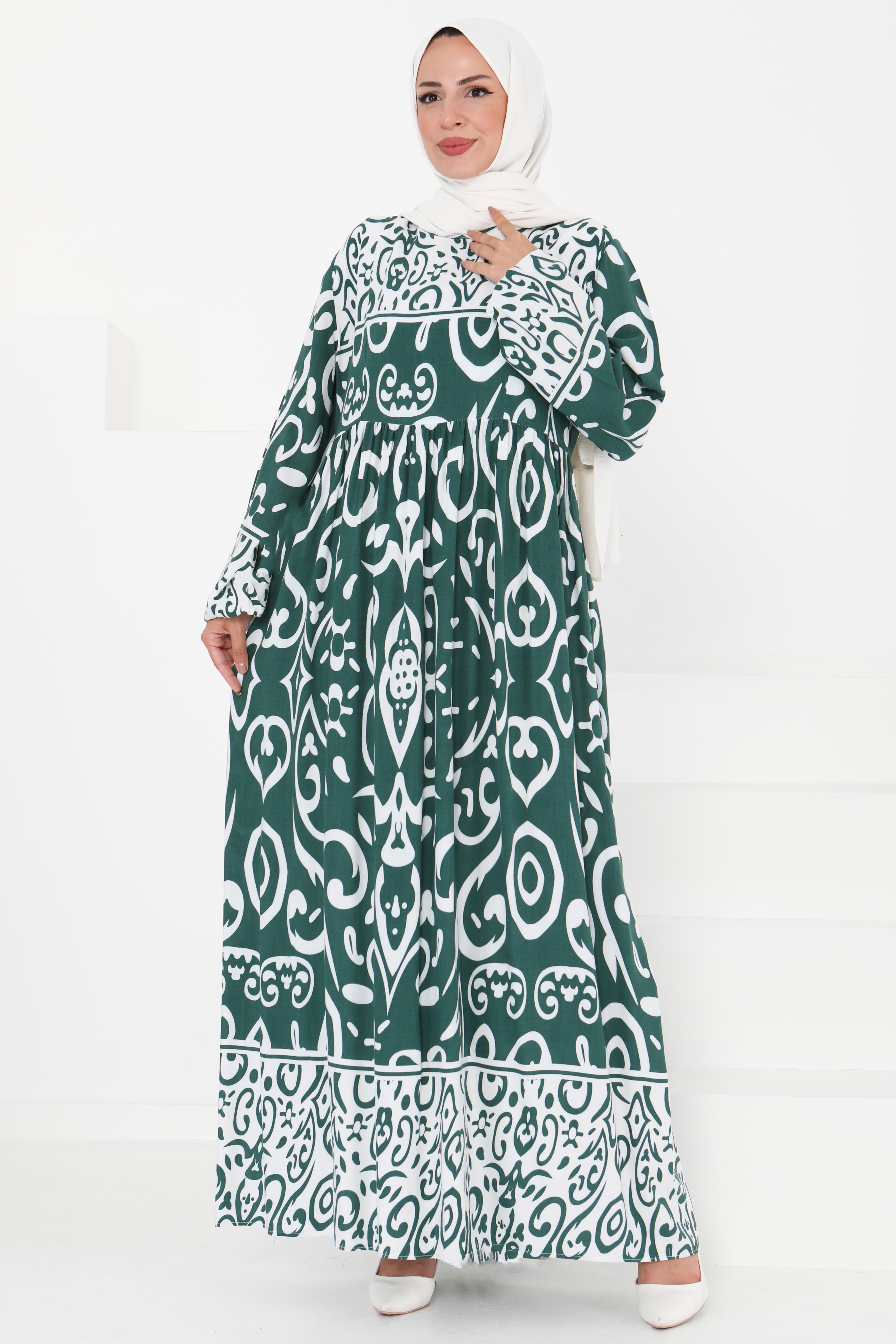 Desenli Elbise - 27431 YEŞİL