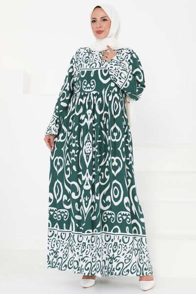 Desenli Elbise - 27431 YEŞİL