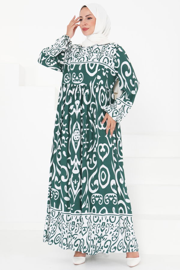 Desenli Elbise - 27431 YEŞİL