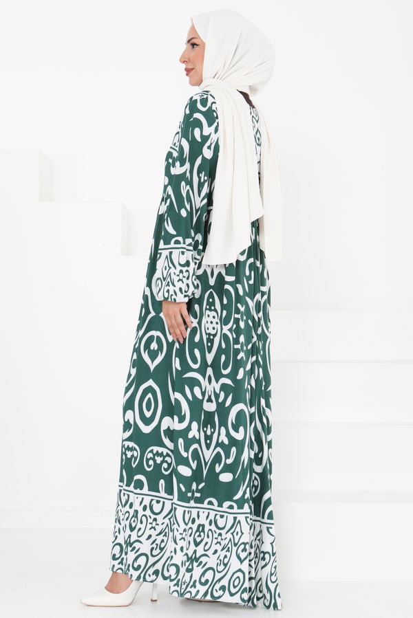 Desenli Elbise - 27431 YEŞİL