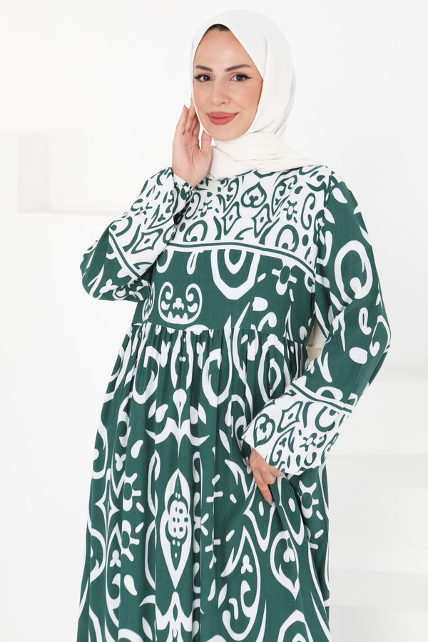 Desenli Elbise - 27431 YEŞİL