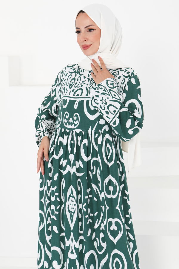 Desenli Elbise - 27431 YEŞİL