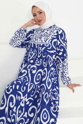 Desenli Düğmeli Elbise - 27428