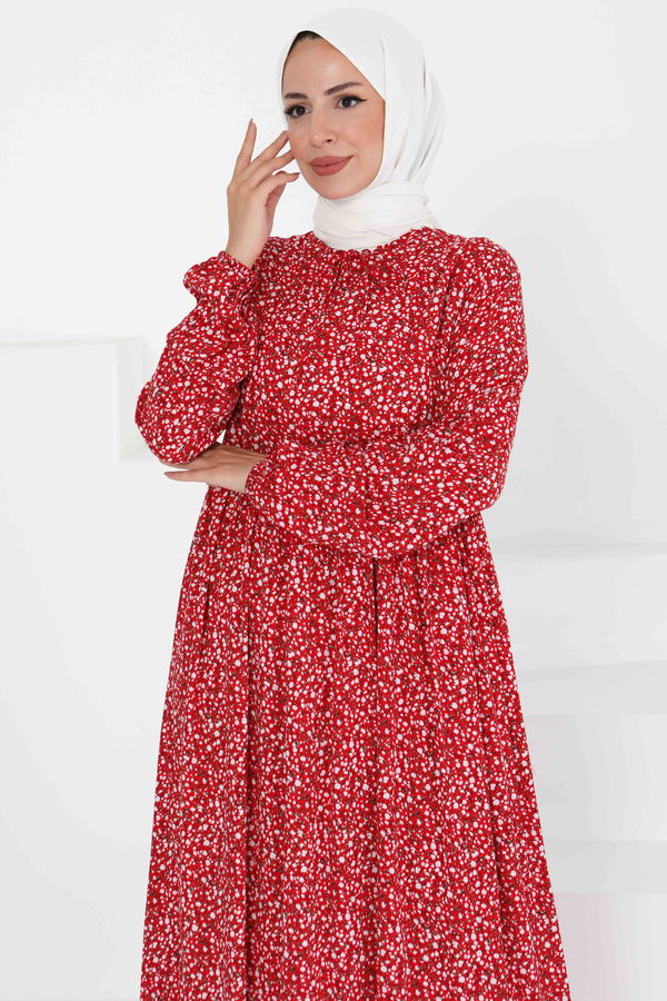 Desenli Elbise - 27421 Kırmızı