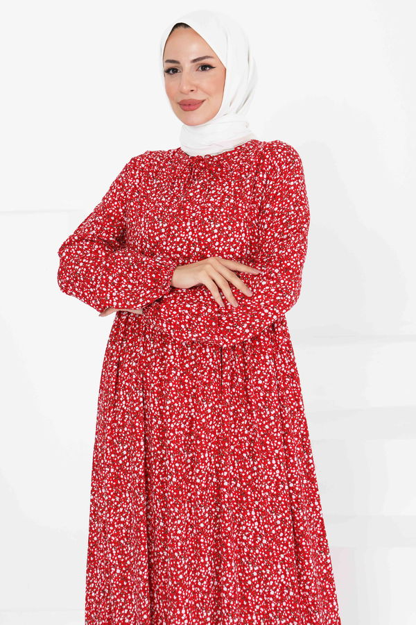 Desenli Elbise - 27421 Kırmızı