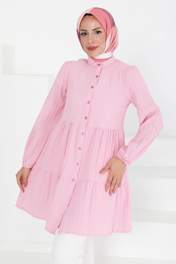 Kat Detaylı Tunik - 27433 PEMBE