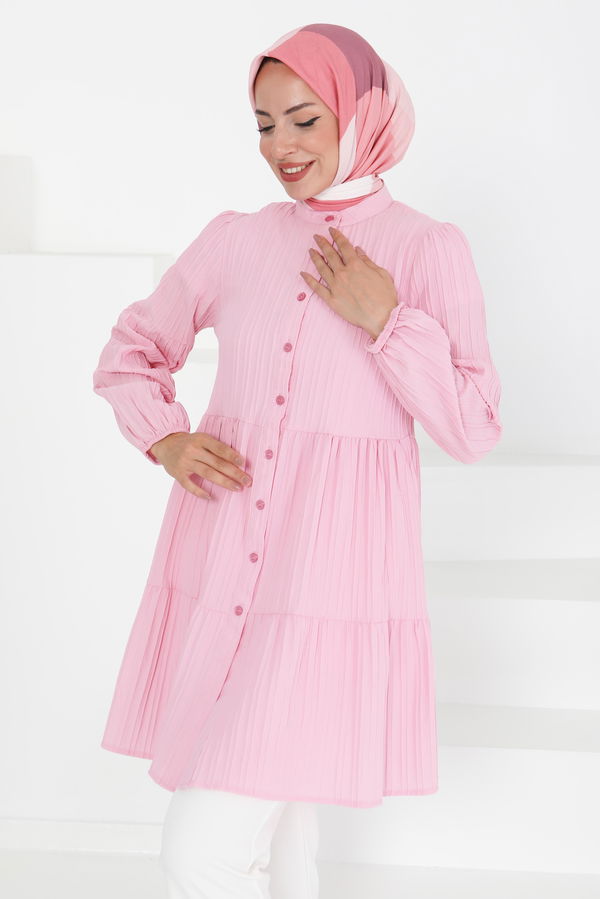 Kat Detaylı Tunik - 27433 PEMBE