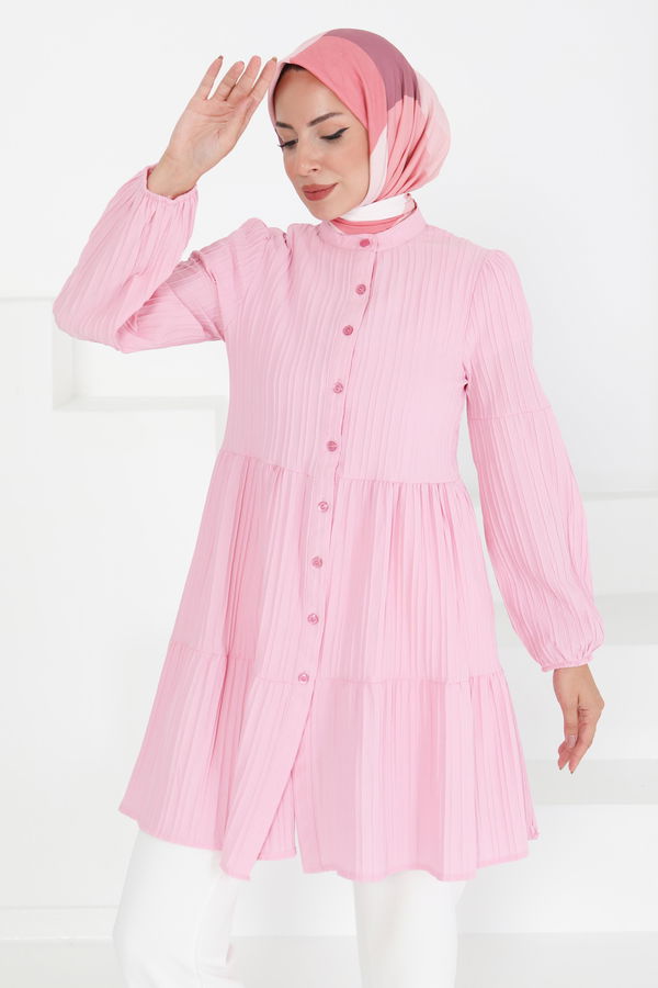 Kat Detaylı Tunik - 27433 PEMBE