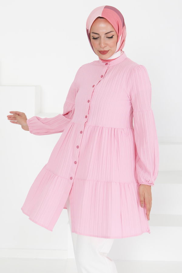 Kat Detaylı Tunik - 27433 PEMBE