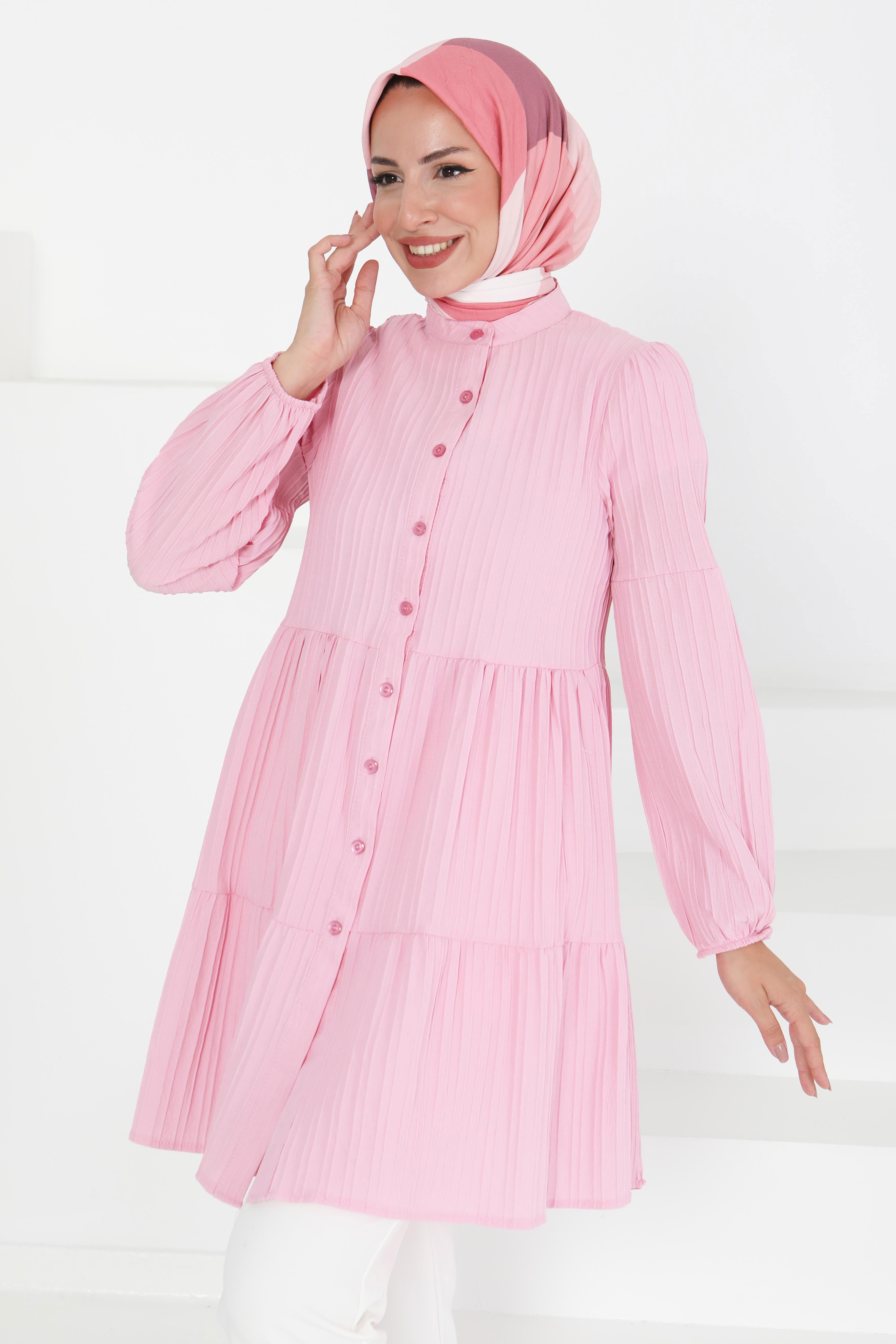 Kat Detaylı Tunik - 27433 PEMBE