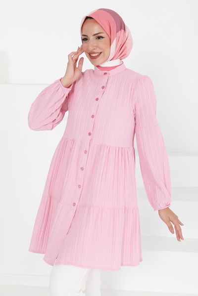 Kat Detaylı Tunik - 27433 PEMBE