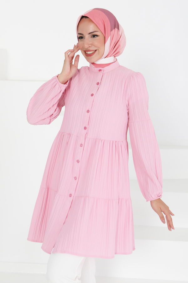 Kat Detaylı Tunik - 27433 PEMBE
