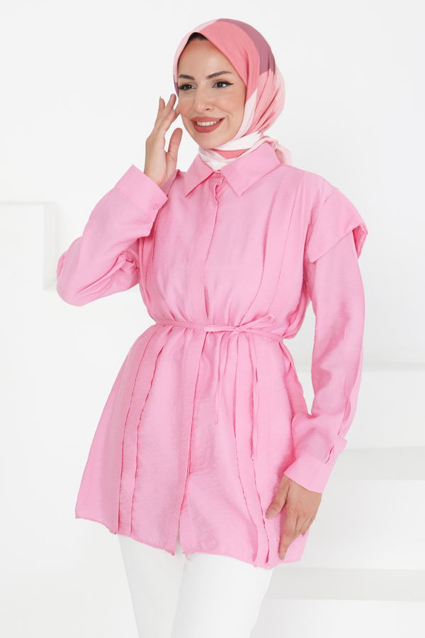 Pileli Tunik - 27435 PEMBE