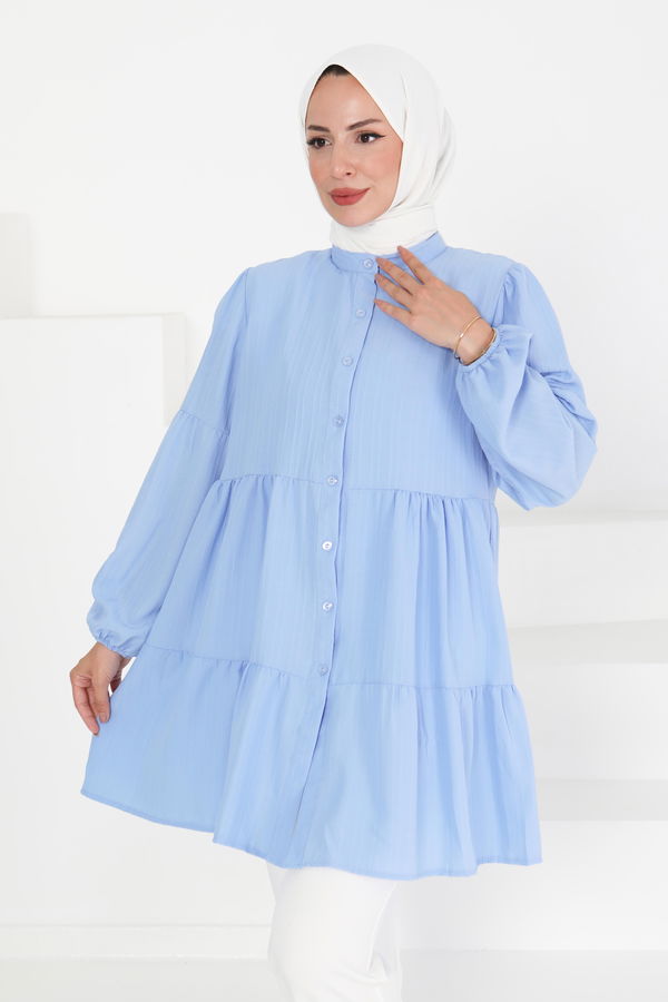 Kat Detaylı Tunik - 27433 MAVİ