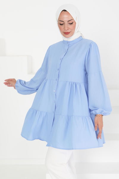 Kat Detaylı Tunik - 27433 MAVİ