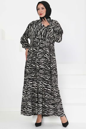 Düğmeli Desenli Elbise - 27424