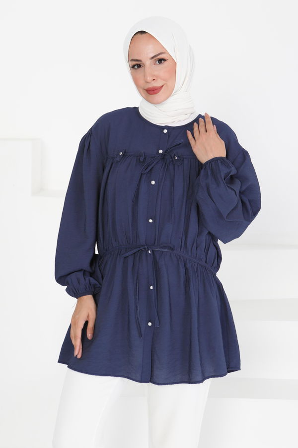 Çiçek İnci Detaylı Tunik - 27273 LACİVERT