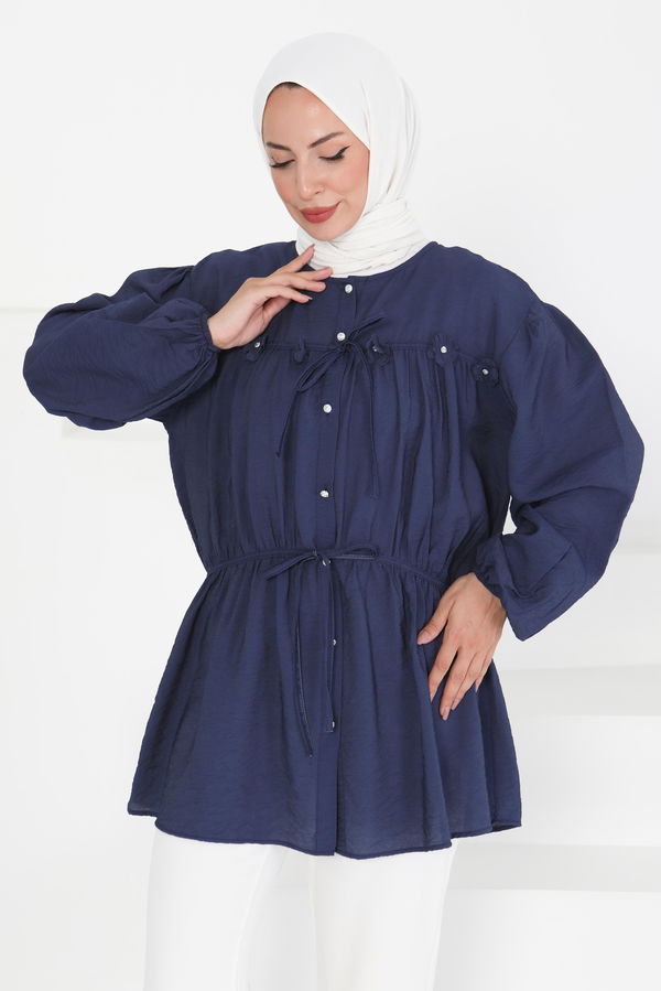 Çiçek İnci Detaylı Tunik - 27273 LACİVERT