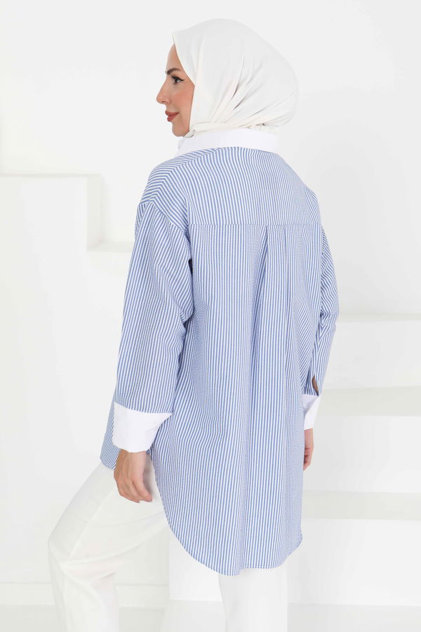 Gül Detaylı Tunik - 27434 MAVİ