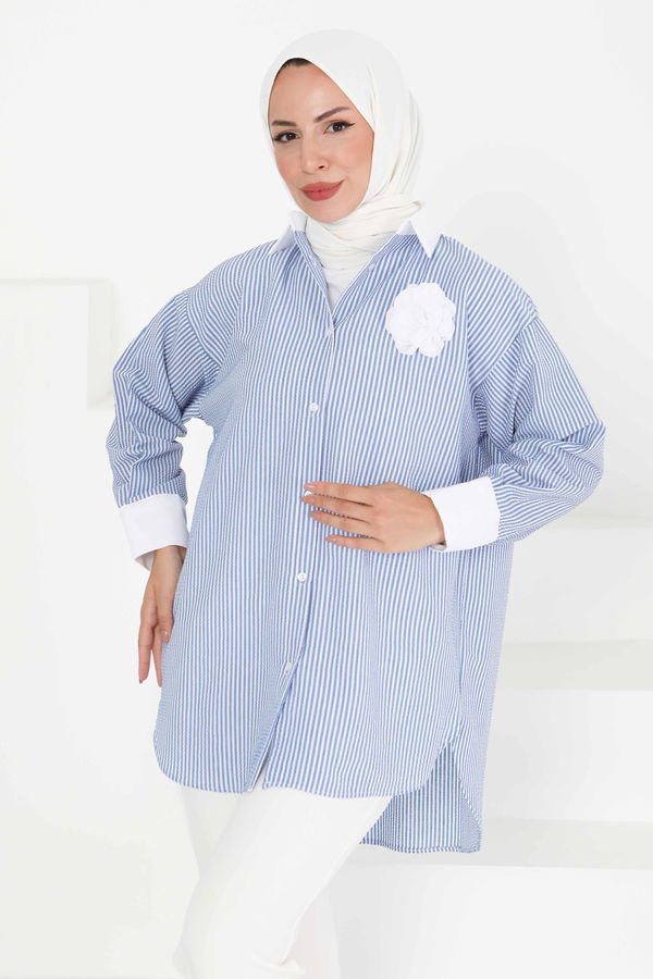 Gül Detaylı Tunik - 27434 MAVİ
