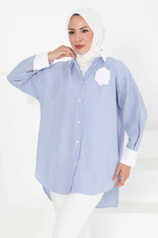 Gül Detaylı Tunik - 27434 MAVİ