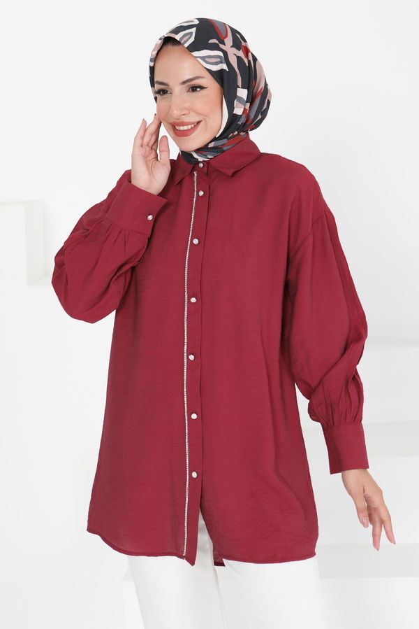 Taş Detaylı Tunik - 27432 BORDO
