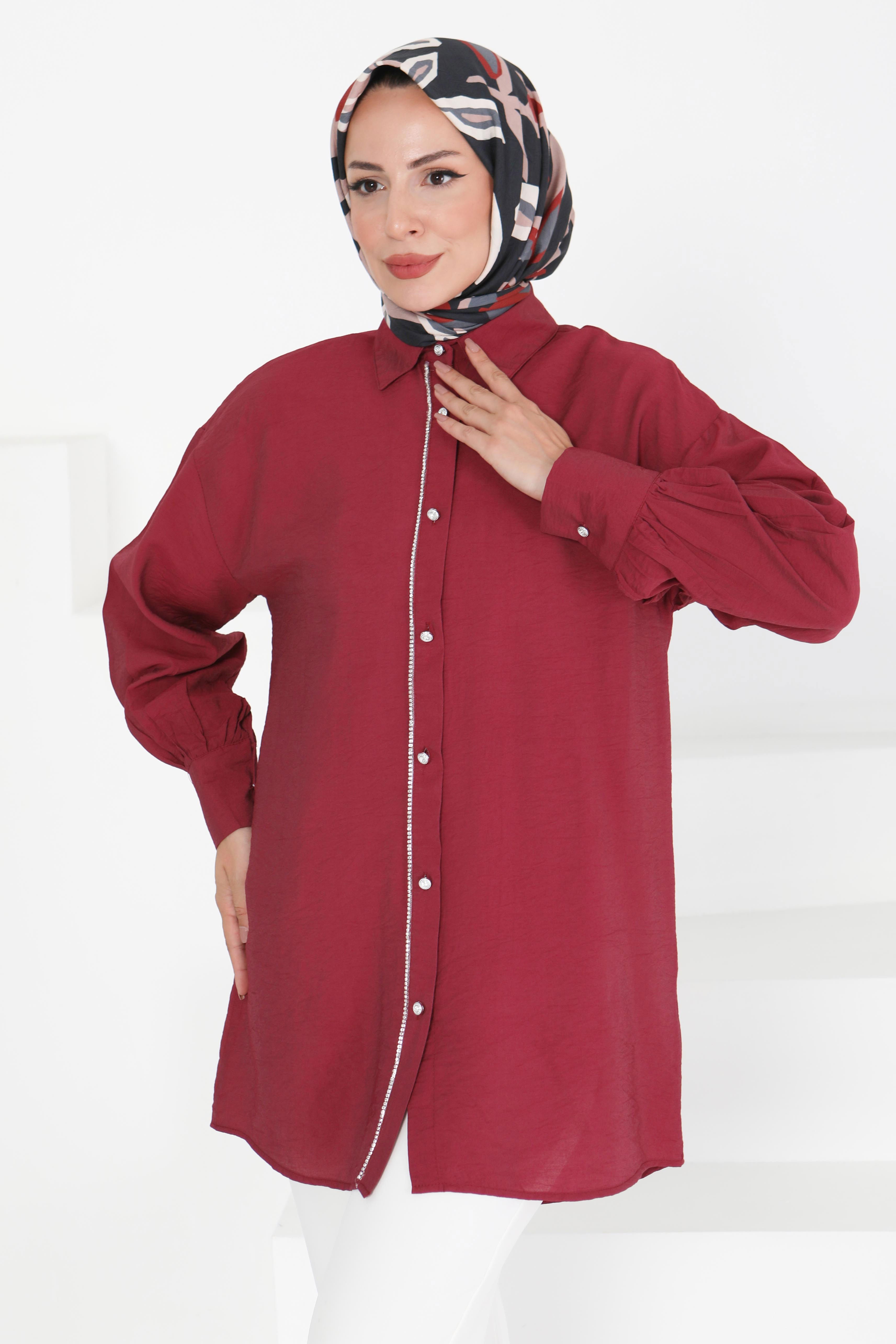 Taş Detaylı Tunik - 27432 BORDO