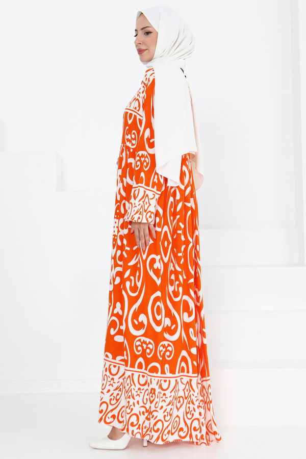 Desenli Elbise - 27431 TURUNCU
