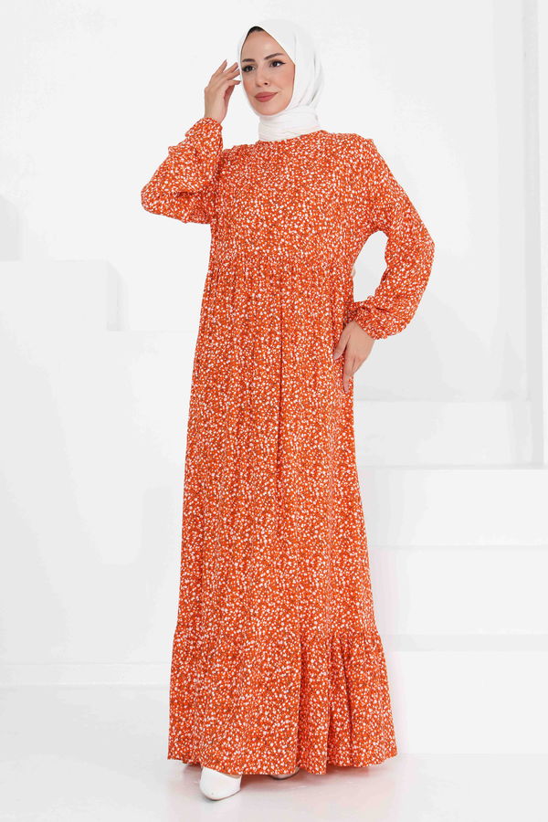 Desenli Elbise - 27421 TURUNCU