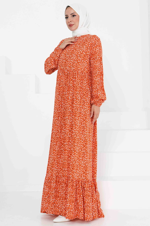 Desenli Elbise - 27421 TURUNCU