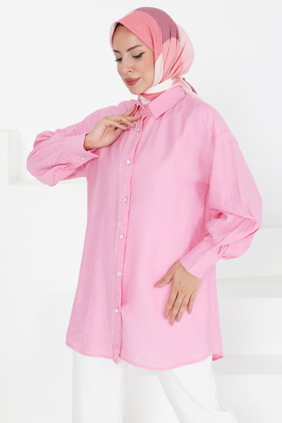 Taş Detaylı Tunik - 27432 PEMBE