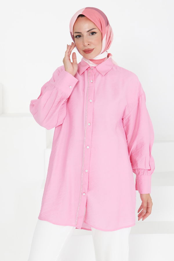 Taş Detaylı Tunik - 27432 PEMBE