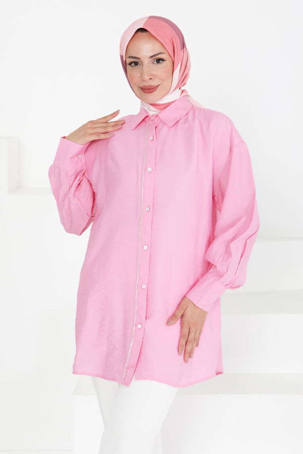 Taş Detaylı Tunik - 27432 PEMBE