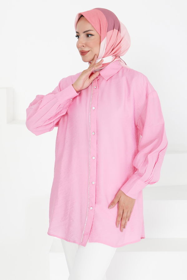 Taş Detaylı Tunik - 27432 PEMBE