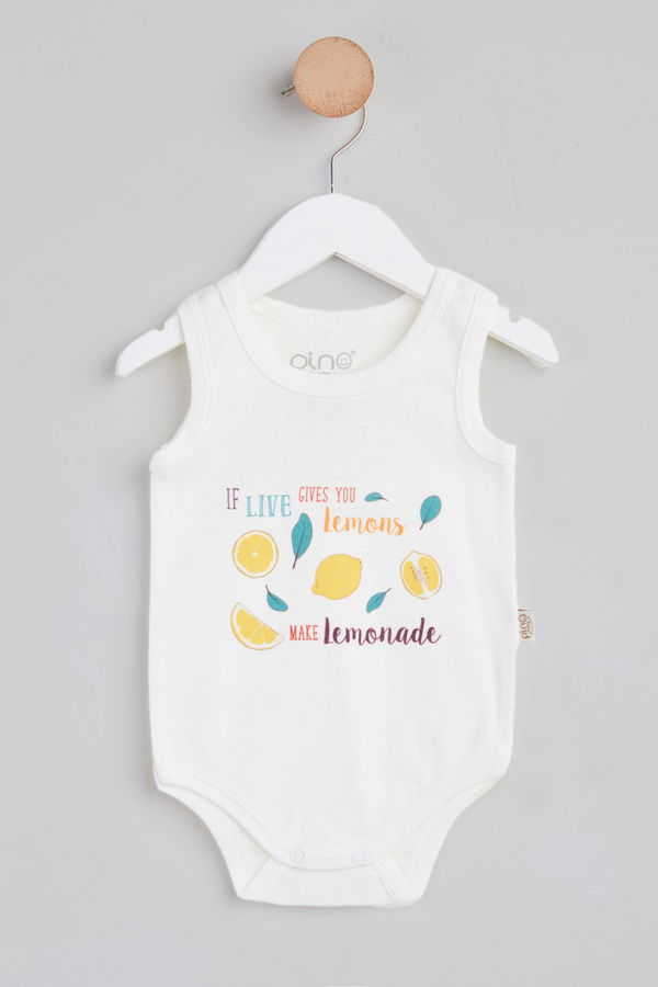 Ekru Yenidoğan Kolsuz Çıtçıtlı Baskılı Body  - 24870 EKRU