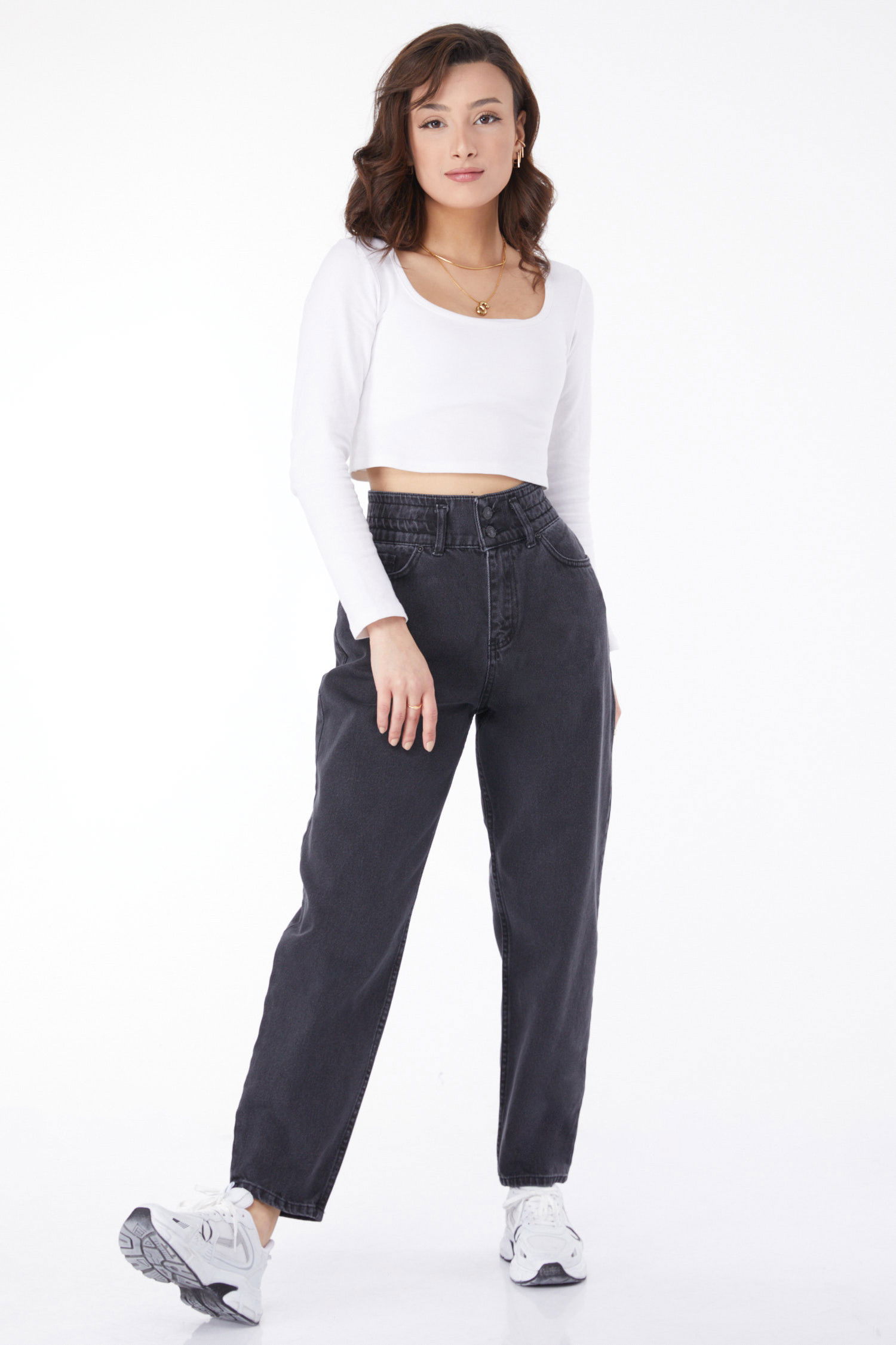 Düz Orta Kadın Siyah Boyfriend Kot Pantolon - 24924
