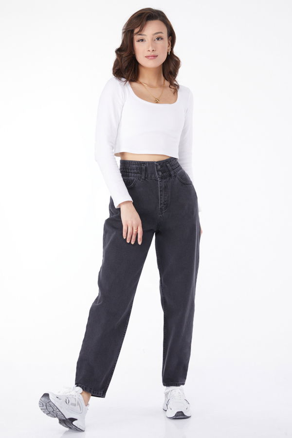 Düz Orta Kadın Siyah Boyfriend Kot Pantolon - 24924