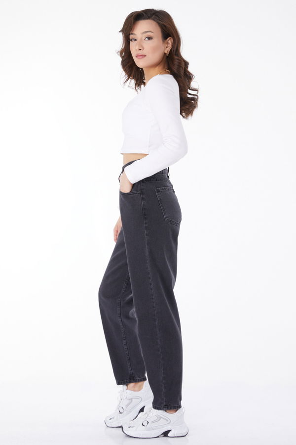 Düz Orta Kadın Siyah Boyfriend Kot Pantolon - 24924