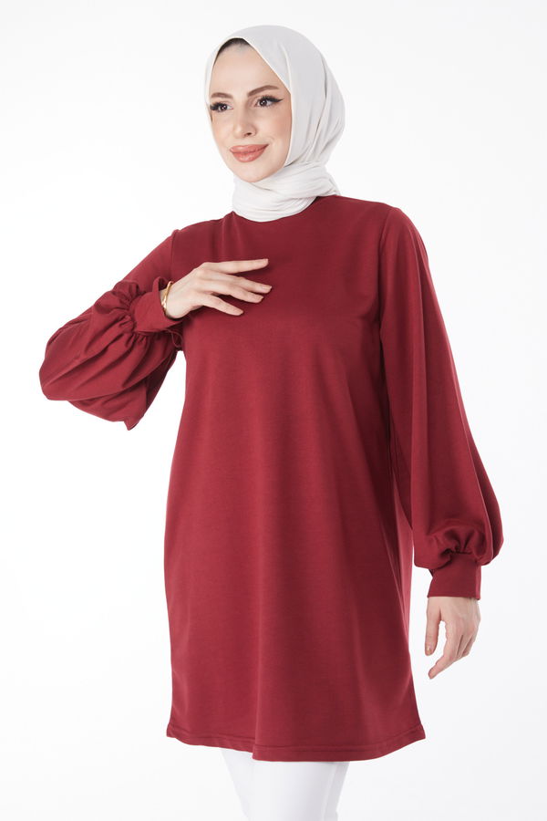 Düz Hakim Yaka Kadın Bordo Sweatshirt - 13138