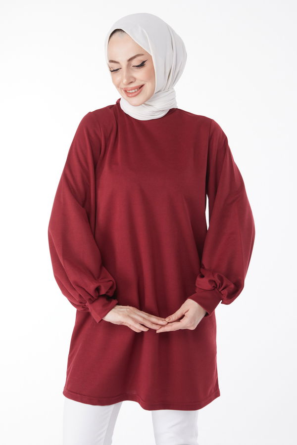 Düz Hakim Yaka Kadın Bordo Sweatshirt - 13138