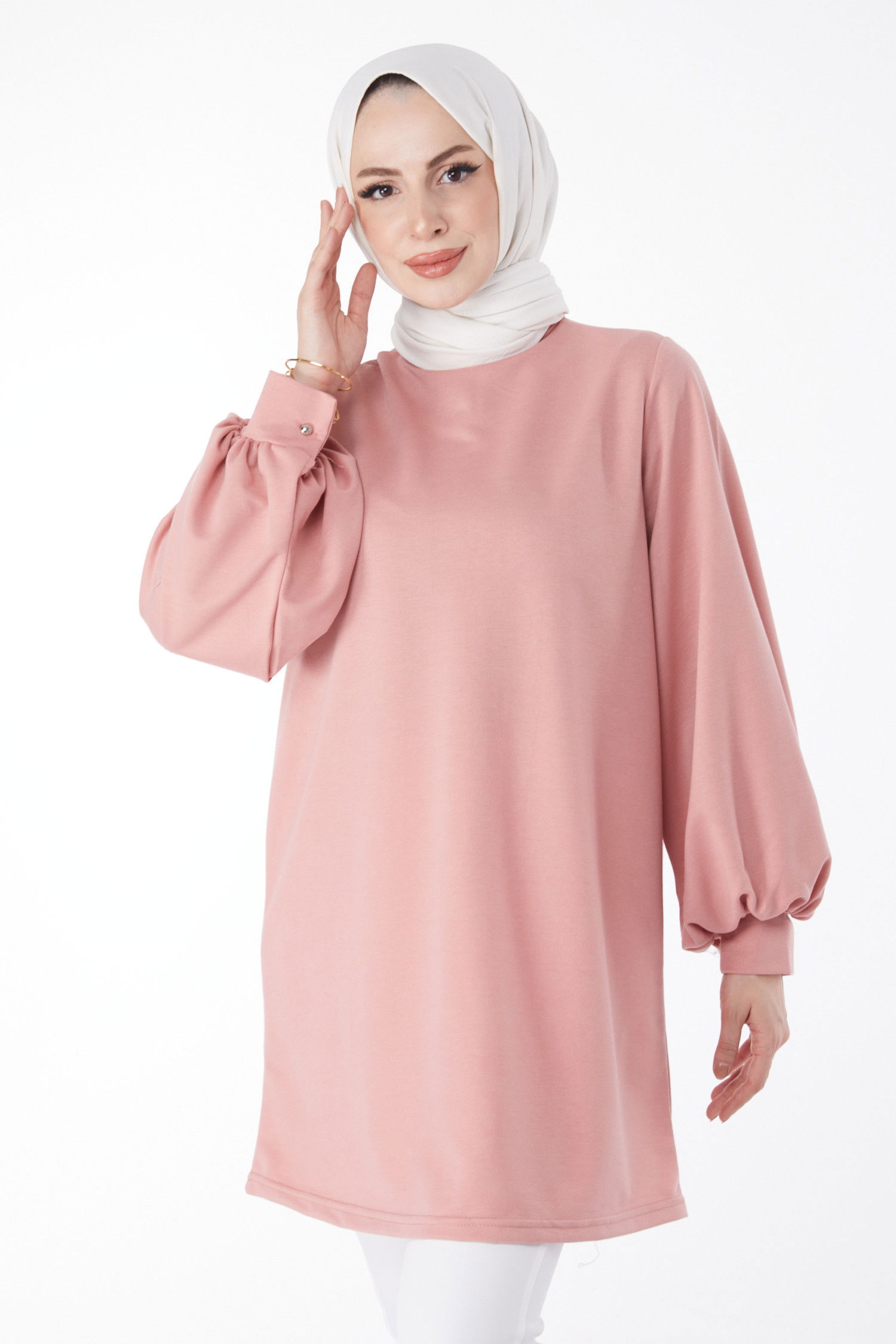 Düz Hakim Yaka Kadın Pembe Sweatshirt - 13138