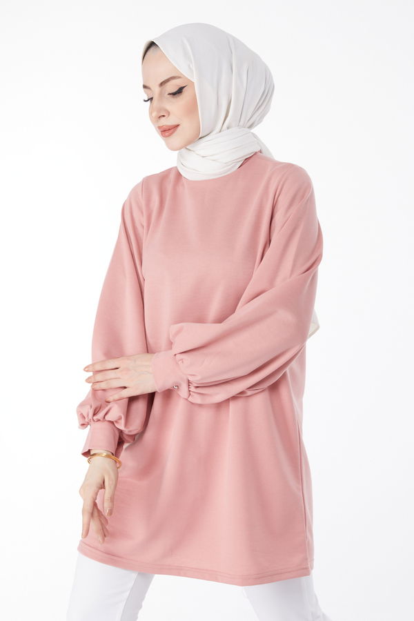 Düz Hakim Yaka Kadın Pembe Sweatshirt - 13138